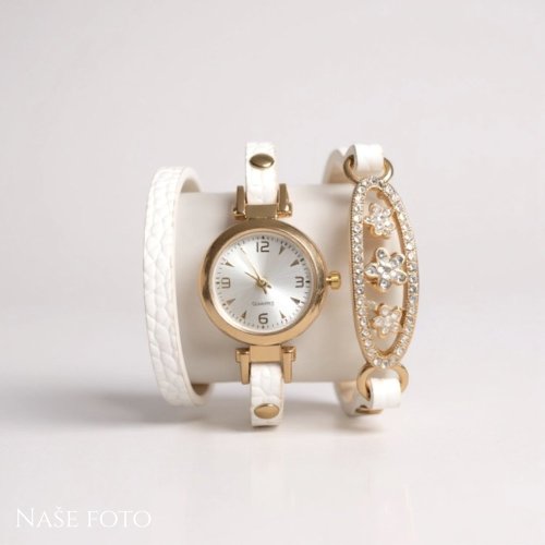 Dámské bílé koženkové páskové hodinky