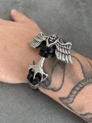 Stylový pánský kožený náramek s lebkou z chirurgické oceli