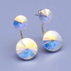 Pozlátené obojstranné náušnice Swarovski crystal AB 8mm, 12mm