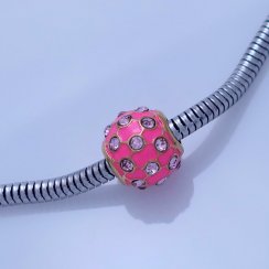 Pozlátený korálik z chirurgickej ocele so zirkónmi ružový