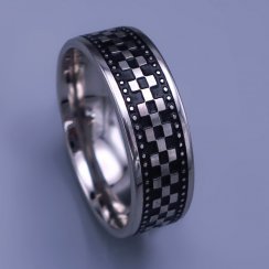 Stylový pánský prsten z chirurgické oceli - šachovnice