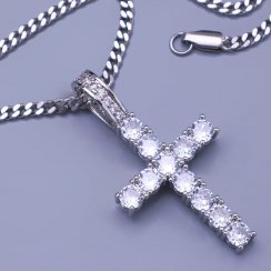 Luxusní kříž se zirkony s řetízkem pancer z chirurgické oceli