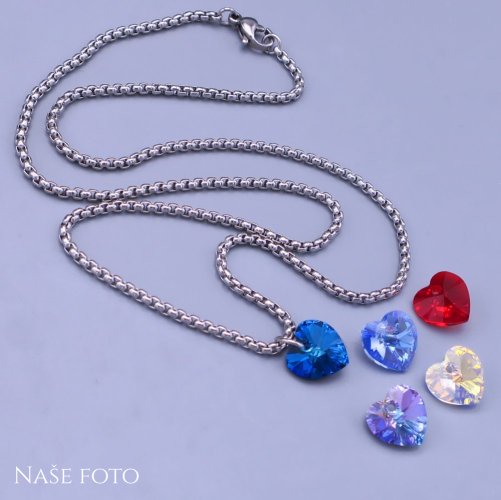 Srdíčko Swarovski 10mm s řetízkem z chirugické oceli