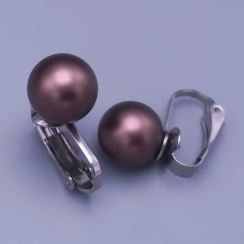 Klipsové náušnice z chirurgické oceli s perlami Swarovski – tmavě hnědé