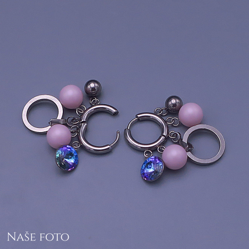 Náušnice z chirurgické oceli se Swarovski krystaly a perličkami – růžové