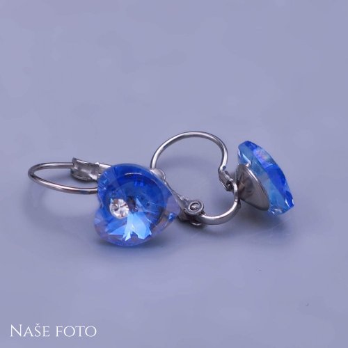 Náušnice Swarovski srdíčka 10mm light saphire z chirurgické oceli