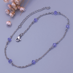 Řetízek na nohu z chirurgické oceli se světle fialovými krystaly Swarovski