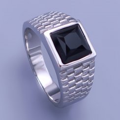 Pánský prsten s černým zirkonem z chirurgické oceli