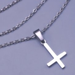 Přívěsek obrácený kříž s řetízkem z chirurgické oceli