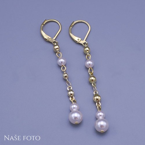 Zlacené visací náušnice s perličkami Swarovski